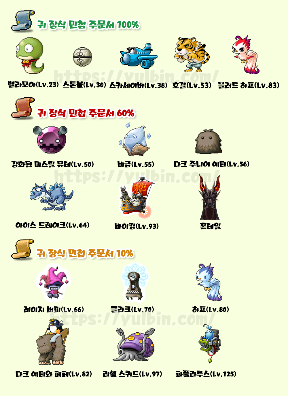 귀 장식 민첩 주문서 드랍 몬스터