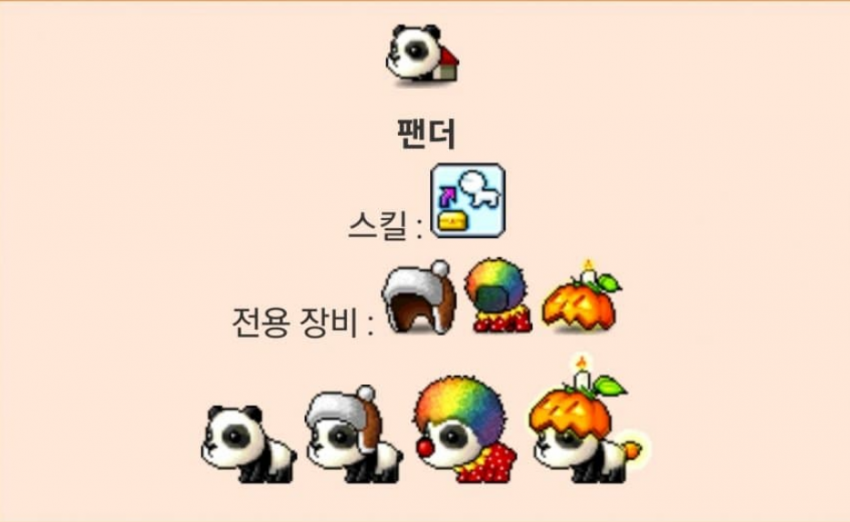 메이플랜드 펫장비 착용이미지 한눈에 보기 12 메이플랜드 팬더 전용 장비 착용 이미지