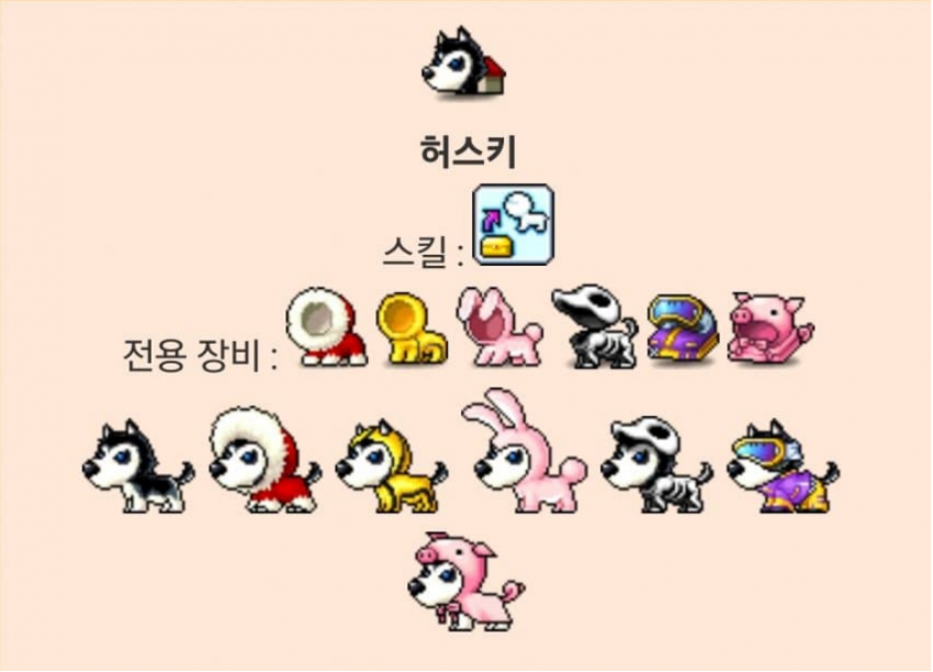 메이플랜드 펫장비 착용이미지 한눈에 보기 13 메이플랜드 허스키 전용 장비 착용 이미지
